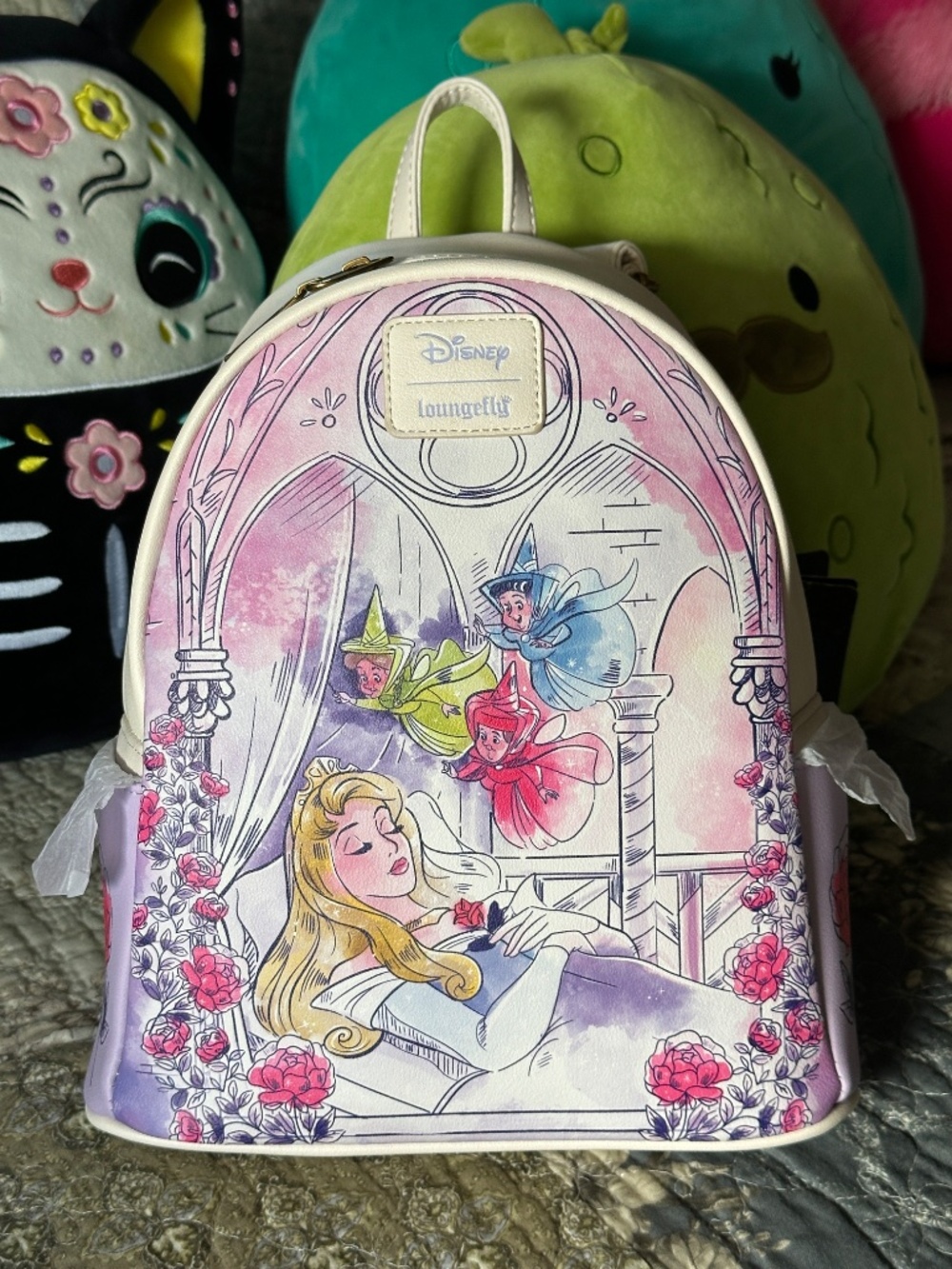 Beautiful Loungefly - Aurora, sleeping, 3 Fairies, watercolor, NWTs